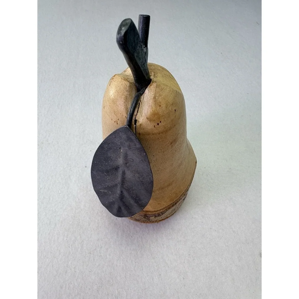 Pier One Wooden Pear‎ Turned Wood Metal leaf, 8 x 4